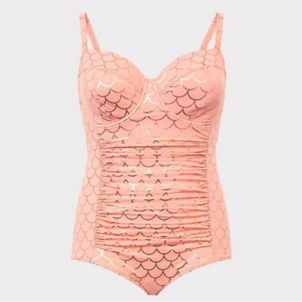 Torrid Women’s Coral Mermaid Slim Fix Underwire One Piece Swimsuit size 1F
